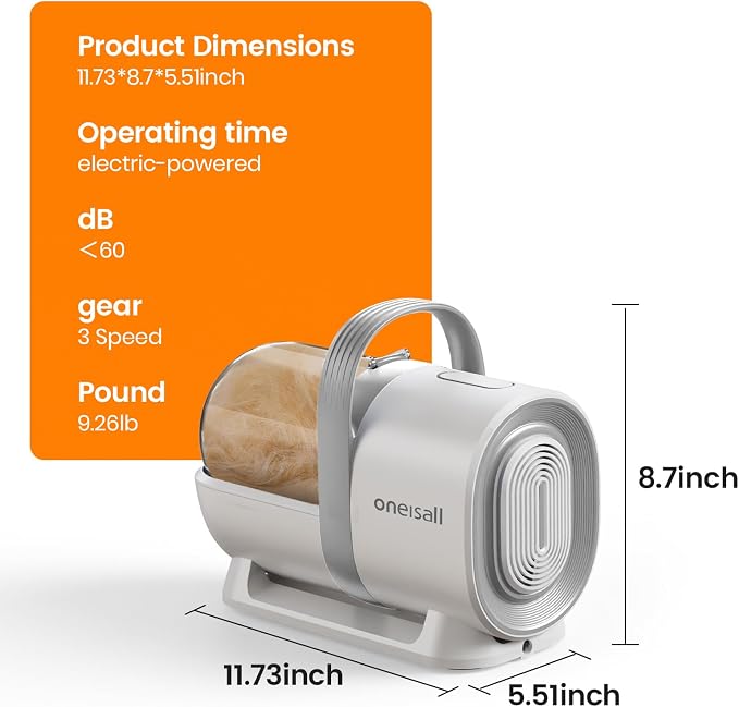 oneisall Dog Grooming Vacuum, Pet Grooming Vacuum with Clipper Nail Grinder, 1.5L Dust Cup Dog deshedding Brush with 7 Tools for Shedding Pet Hair, Home Cleaning (Grey) | 11kPa Strong Suction, 59dB Low Noise,Clipper & Nail Grinder Included, 7-in-1 Groo...