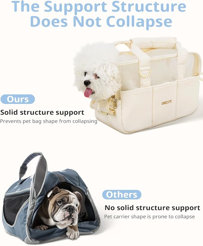 ONECUTE Dog Purse Carrier for Small Dogs Rabbit cat with Large Pockets, Cotton Bag, Dog Carrier Soft Sided, Collapsible Travel Puppy Carrier (Beige Breathable, 13.6" L x 6.5" W x 10.0" H)