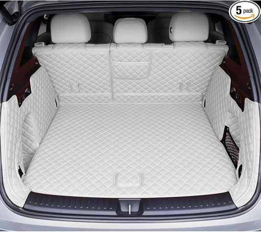 Backseat Mat & Trunk Tray & Trunk Sides Cover Cargo Liner Personalized Text Compatible with Cars, EV, Sedan, Convertible, Hatchback, SUV, Friendly for Dog, Camping(White)