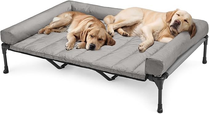 Veehoo Cooling Elevated Dog Bed Add Removable Waterproof Bolster Cushion Mat, Raised Pet Cot with Breathable Teslin Mesh, No-Slip Feet, Dog Couch Bed for Indoor Outdoor, 59x37.5inches, Grey, CWC2331B