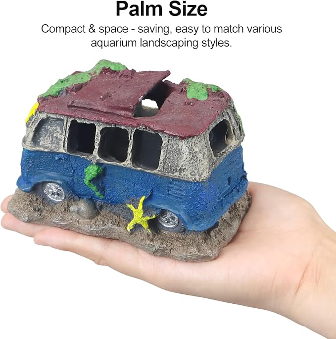 Virekm Aquarium Decor, Aquarium Decorations for Fish Tank - Realistic Resin Rock Cave Hideouts, Safe Fish Tank Ornaments with Natural Design for Betta, Goldfish, Shrimp - Easy to Clean (School Bus)