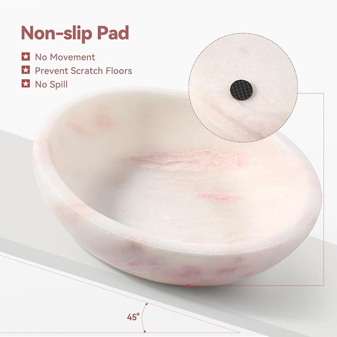 Natural Marble Cat Bowl, Weighted 1.5lb Cat Food Bowl for Cat and Small Dog, Small Animal Pet Food Dish Non-Slip, Shallow Cats Dish for Whisker Fatigue Relief, Premium Pink Stone for Home Decor