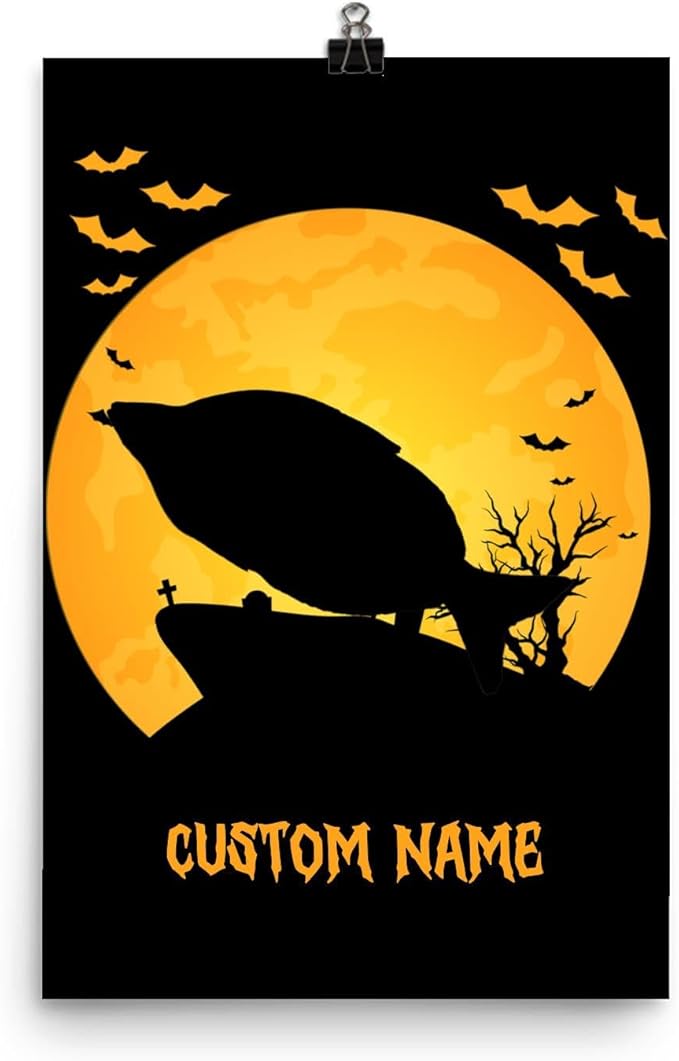Personalized Red Rainbowfish Wall Art Poster 12x18 Unframed - Spooky Moon Night Custom Pet Name - Memorial Gifts for Fish Lovers
