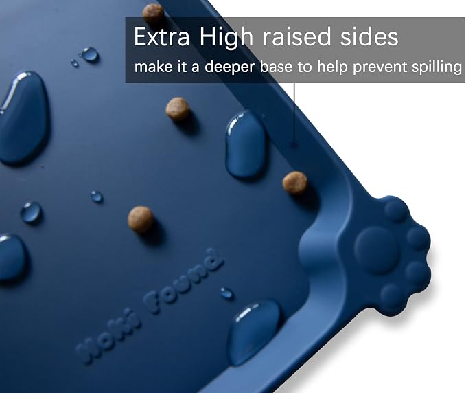 Hoki Found X-Large Silicone Pet Food Mats - Non Slip Dog Cat Bowl Placemats - Waterproof Dog Cat Food Mats - Suitable for Carpet - Indigo Ink