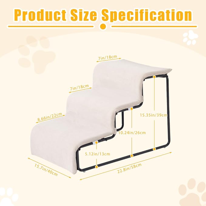 3-Step Pet Stairs with Soft Cushions for Small & Medium Pets Easy Climbing to Bed, Chair, Sofa, Windowsill Sturdy & Safe Design (Pet Stairs Only)
