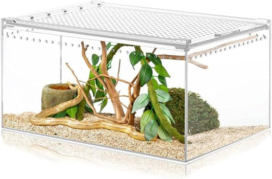 Small Acrylic Reptile Enclosure, No Assembly Small Reptile Breeding Box for Insect Tarantula Hermit Crab Jumping Spider (8x6X4 in)