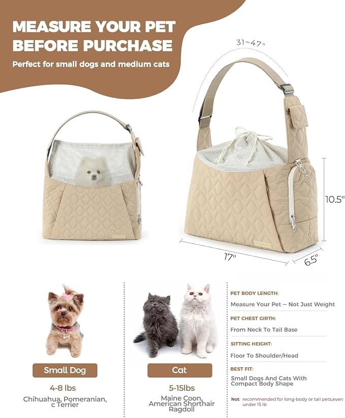 JourCraf Dog Carrier Sling for Small Dogs, Front Cat Sling & Cats Up to 15 lbs, Dog Purse with Adjustable Strap Front Zipper Pocket, Double Safety Feature, Hands Free for Travel