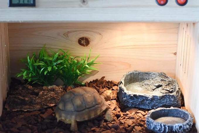 OMEM Reptile Natural Bowl Food and Water Dish Resin Made (2PCS- Gray S)