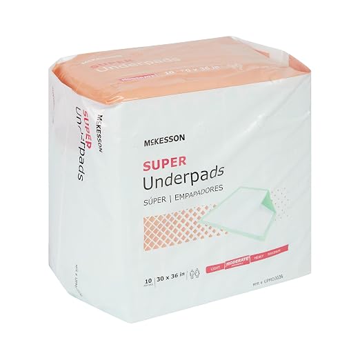 McKesson Super Underpads, Moderate Absorbency, 30 x 36 in, 10 ct | Disposable Chux Pads for Adults, Elderly, and Baby, Pee Pads, Adult Incontinence Bed Pads