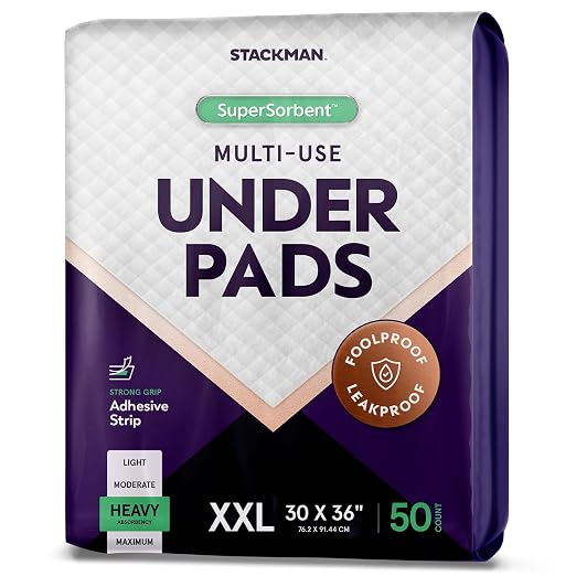 Heavy Absorbency Bed Pads, XXL Disposable 30 x 36 Chucks Pee Pads for Incontinence Bed Wetting for Adults, Elderly & Kids [50 Pads] Extra Large Underpads - 30x36 - With 2 Adhesive Strips on Each Pad | XXL Bed Pads for Incontinence Bed Wetting for Adult...