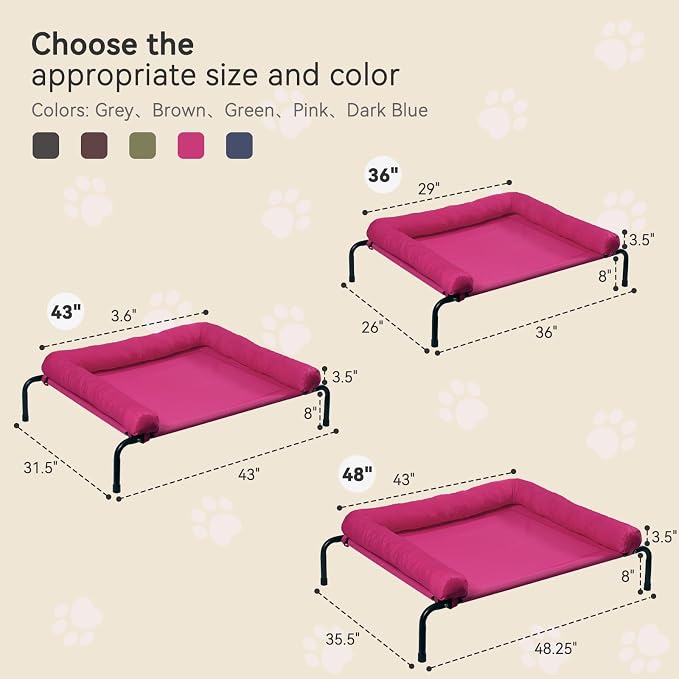 Cooling Elevated Dog Bed for Large Dogs, Outdoor Raised Dog Beds Dogs Cot | Dogs Bed W/Breathable Mesh, Pet Cots W/Removable Waterproof Bolster