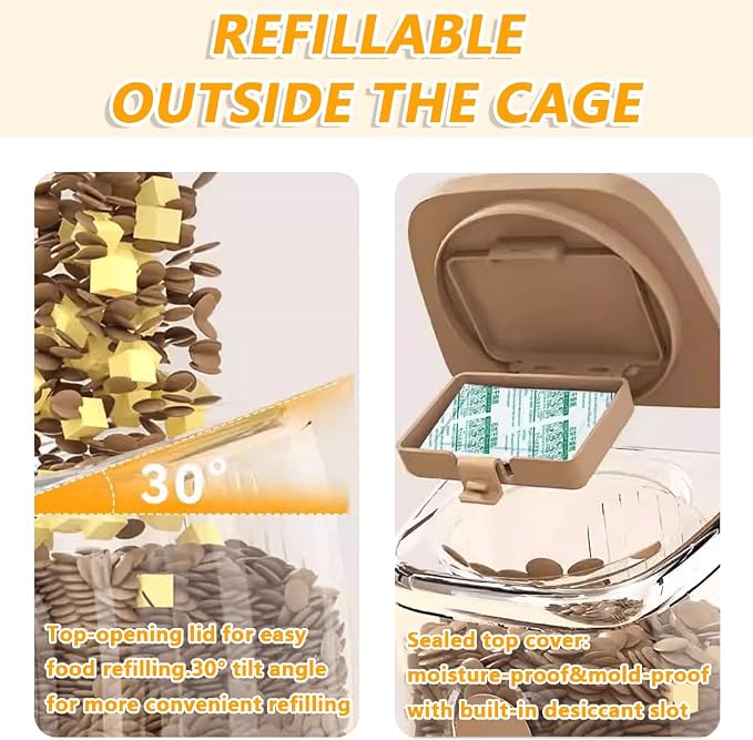 2-Pack Cage-Style Large Capacity Hanging Automatic Pet Feeder & Water Dispenser 50oz/1500ml,for Cages 0.98" Max Inner,1.77"-2.56" Outer,for Small/Medium Dogs, Cats, Rabbits & Guinea Pigs