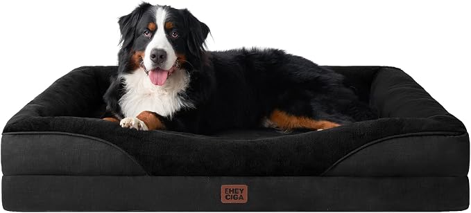 EHEYCIGA Orthopedic XXL Dog Bed for Large Dog, Memory Foam Dog Couch, Black | 52x41 Inch Extra Large Sized Dog Sofa with Sides, Waterproof Liner & Washable Removable Cover, Bolster Pet Couch