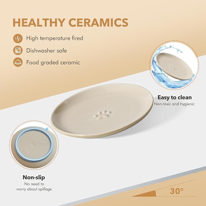 Havniva 6'' Ceramic Wide Cat Dishes, Set of 3 Ceramic Cat Bowls, Indoor Kitten Feeding Wet & Dry Shallow Food Dish Anti Whisker Fatigue(3 Pcs)