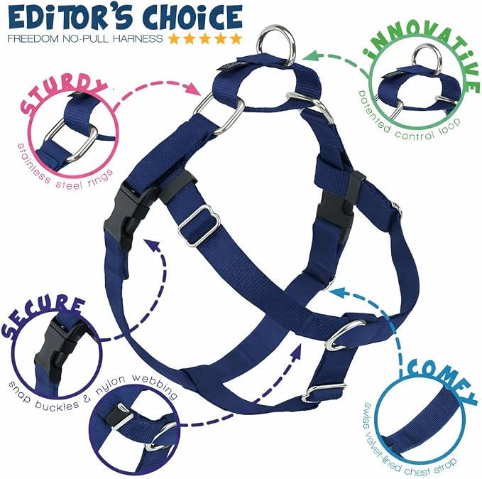 2 Hounds Design Freedom No Pull Dog Harness, 5/8 inch SM, Navy | Discourages Pulling, Comfortable Control Adjustable Dog Harness for Small Sized Dogs, Made in USA (Leash Not Included)