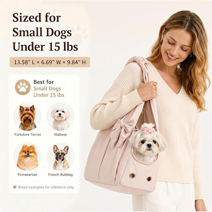 Fashion Dog Purse Carrier for Small Dogs and Cats, Soft-Sided Puppy Tote Bag Under 15 lbs, Lightweight Pet Carrier with 4 Pockets, Smart Zipper Lock, Pet Travel Bag for Travel Outdoor(Pink)