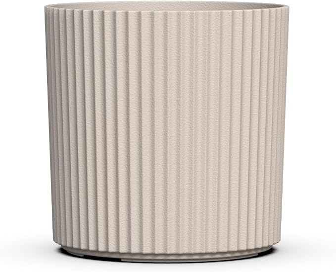 Mayne Haven 10-Inch Fluted Planter, Round Planters for Outdoor Plants, Lightweight Concrete Look Plant Pots for Porch, Patio, Garden and Entryway Décor, Chai