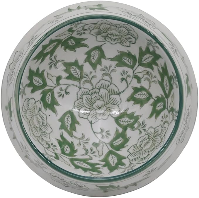 Aimusego Ceramic Green & White Dog Bowl 9inch Chinoiserie Hand Painted Pet Food Water Bowls, Dogs Cat Dish for Medium and Large Pet, Puppy-25OZ