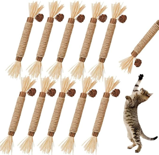 Cat Toys 10Pack Silvervine Chew Stick Kitten Treat Catnip Matatabi Toy Kitty Natural Stuff Catnip for Cleaning Teeth Indoor Dental Snack Interactive