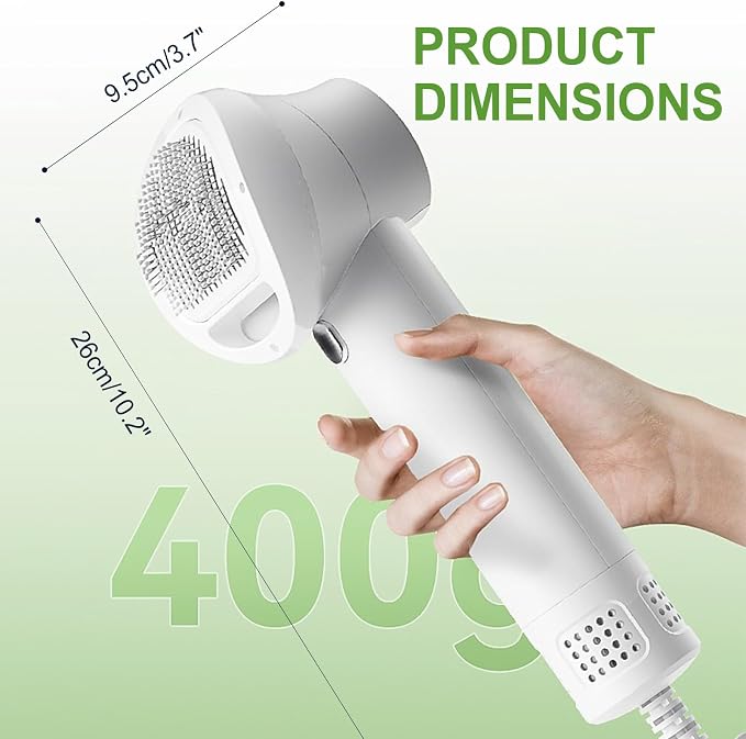 3-in-1 Dog Hair Dryer Brush - Adjustable Temp (35°C-60°C) & 4 Speeds, One-Touch Hair Collection for Safe Grooming of Small & Medium Dogs Cats