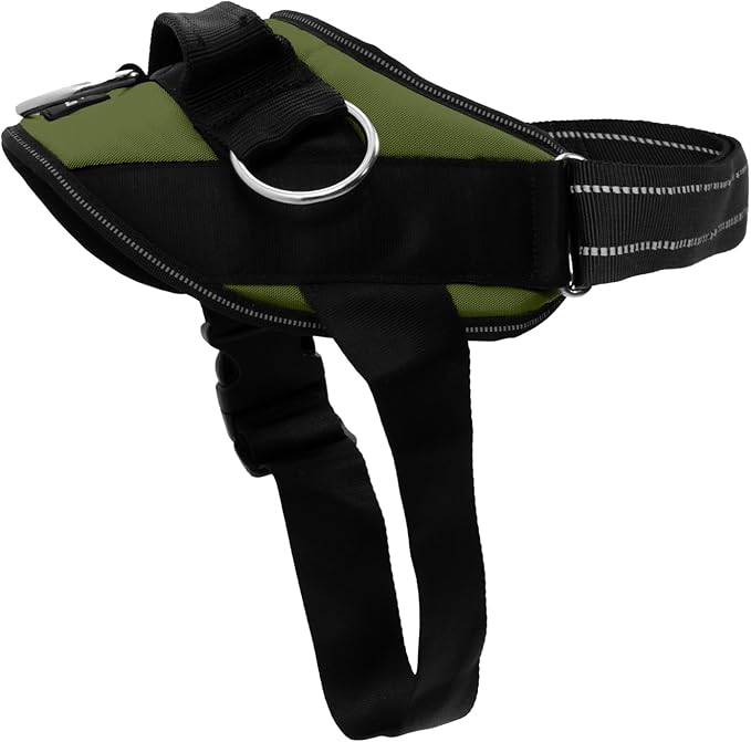 ShawnCo Essential Dog Harness, No-Pull Pet Vest (Olive Green,M) | 3 Leash Clips, Easy On, No-Choke, Reflective, Adjustable Fit, Padded Comfort, Control Handle, For Small, Medium & Large Dogs