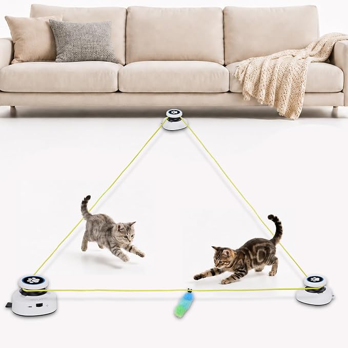 Automatic Cat Toy for Indoor Cats, Interactive Cat Chase Toy with Moving Feather Lure, DIY Floor Route Kit, Rechargeable Self-Play Cat Exercise Toy
