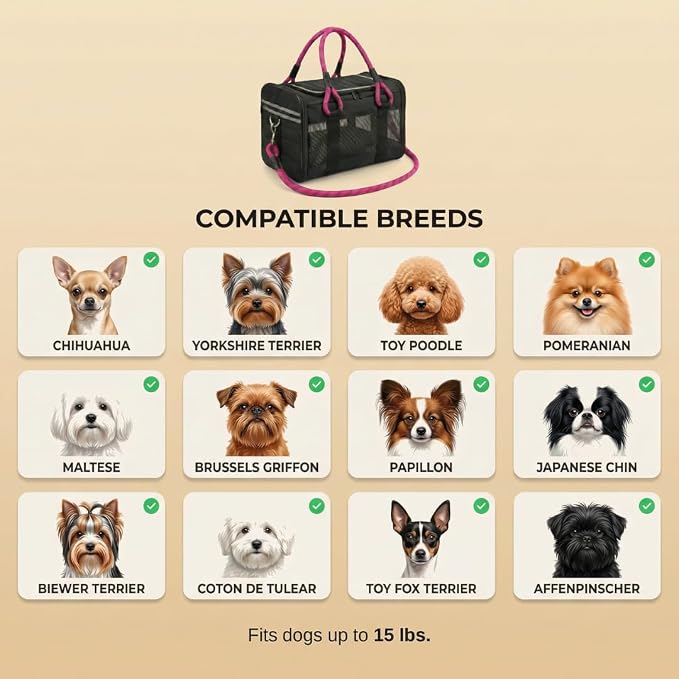 Soft-Sided Dog & Cat Carrier | for Car Rides, Vet Visits, Errands & Daily Outings | Fits Small Dogs & Cats Up to 15 lbs | 18" L x 11.5" H | Yorkies, Chihuahuas & More