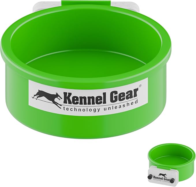 Dog Crate Water Bowl No Spill, 20oz Food-Grade Polypropylene Feeder (Green) | Secure Crate Mount with Covered Parts, Travel-Ready, Easy-To-Clean Design for Home, Crate Training and Travel