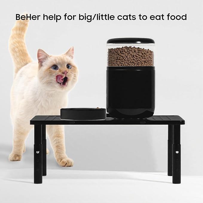 ‌Adjustable Automatic Cat Feeder Stand - Non-Slip Elevated Holder for Cats/Puppies, Fits Most Automatic Feeders & Water Dispensers, Black(Holder ONLY)