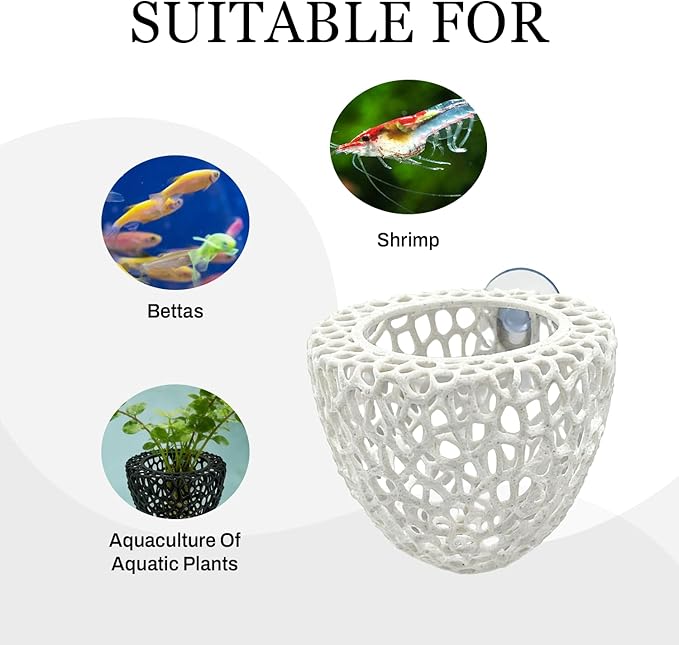 Cave with Suction Cup, Aquarium Betta Fish Hideout Habitat Decor, Stable Resting Hiding Place for Cherry Shrimp, Dwarf Shrimp, Guppy and Small Fish (White)