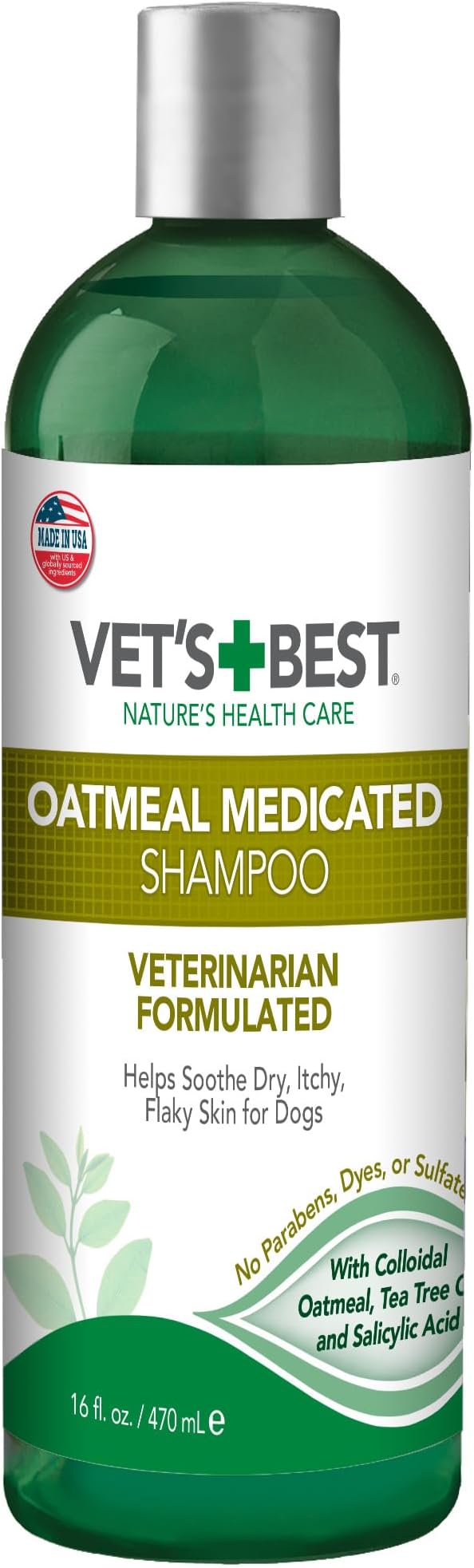 Vet's Best Medicated Oatmeal Shampoo for Dogs, Soothes Dry Itchy Skin, Moisturizes & Conditions Coat, Aloe Vera, Tea Tree Oil & Vitamin B5 Formula, Dog Dandruff & Sensitive Skin Relief, 16 oz