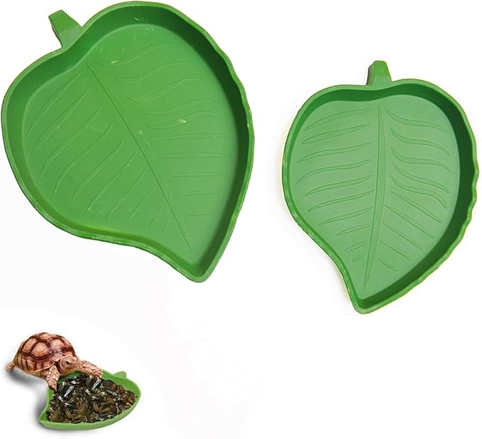 2-Pack Leaf Shape Reptile Food & Water Bowl, 2 Sizes Tortoise Feeding Dish, Multipurpose Reptile Habitat Bowl for Bearded Dragon, Lizard, Gecko, Corn Snake & Crawl Pets