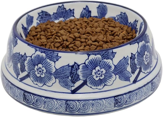 Aimusego Blue and White Cute Heavy Duty Non-Slip Chinoiserie Ceramic Pet Bowl Food/Water Dish for Large Puppies, Cats, Retrievers, Medium Sized Dogs-9inch