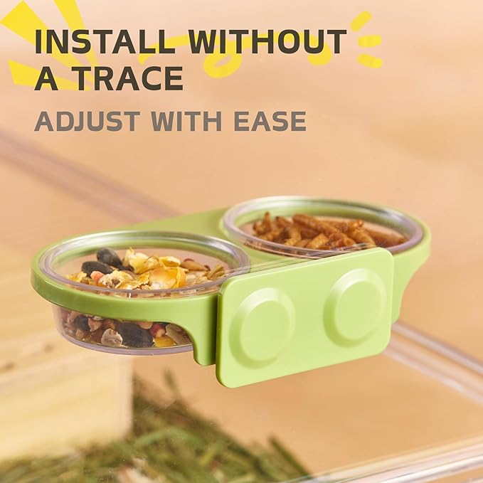 Magnetic Reptile Feeding Ledge with 2 Pack Plastic Bowls Food Feeder Water Dish for Crested Gecko Dwarf Hamster(Gray, Magnetic-Mounted)