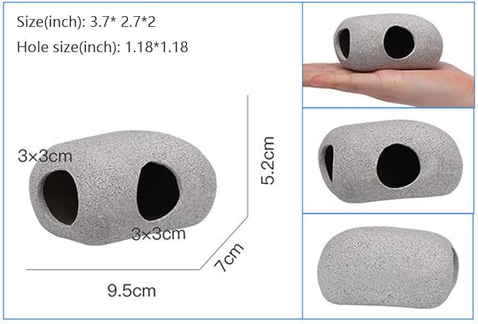 Aquarium Hideaway Rocks for Small Fishes, Shrimps to Breed, Play and Rest, Safe and Non-toxic Ceramic Fish Tank Ornaments, Hideout Stone for Betta