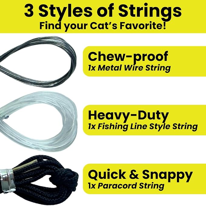 Forever Stick with Cat Toys and Strings Bundle - The Unbreakable Cat Wand Toy, Durable Cat Toy Wand, Extra Long Cat String Toy, Cat Fishing Pole Toy for Bored Indoor Adult Cats, Cat Stick Toy