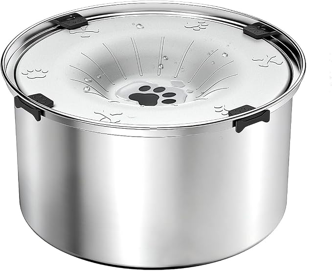 SCHITEC No Spill Dog Water Bowl for Large Dogs, 5.6L / 1.5 Gallon Stainless Steel Splash-Proof Slow Drinking Pet Dish with Floating Disk & Non-Slip Base, Mess-Free Design for Home or Travel-Light Gray