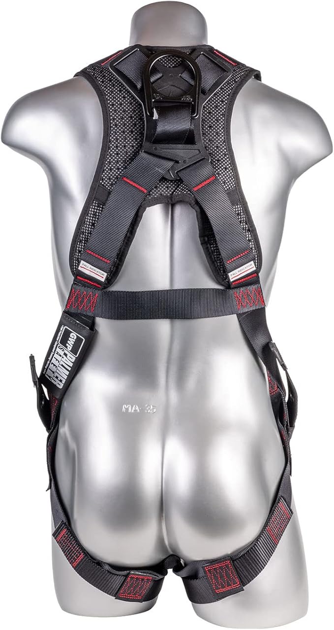 Full Body Harness with 5 Point Adjustment, Dorsal D-ring, Grommet Legs, Two Side D Rings, and Fall Indicators