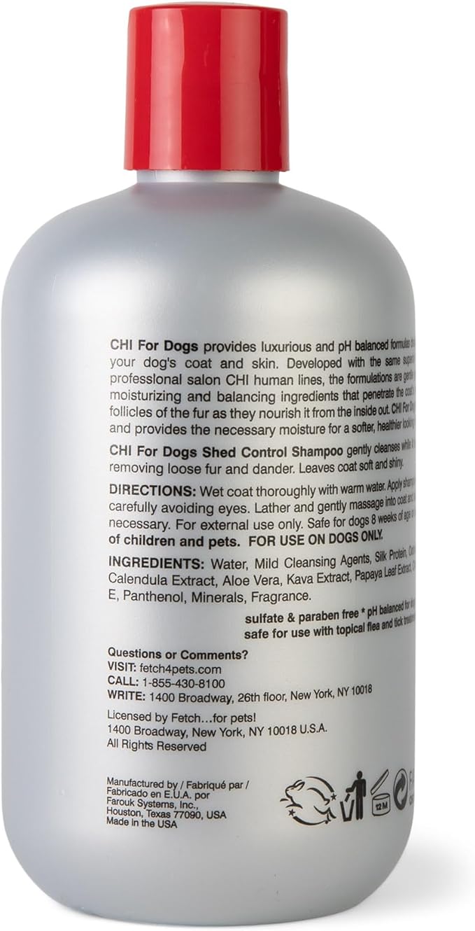 CHI for Dogs Shed Control Shampoo with Omega Fatty Acids and Silk Protein, Dog Shampoo to Reduce Shedding, pH Balanced, Sulfate and Paraben Free, Dogs 8 Weeks+, Made in the USA, 16 Fl Oz