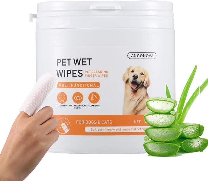 Pet Teeth Disposable Gentle Cleaning Wipes Multifunctional, Finger Toothbrush for Dogs & Cats Bad Breath Eliminator Removing Plaque & Tartar Buildup No-Rinse Gum Care Pet Wipes 55