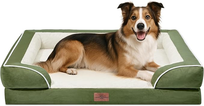 Comfort Expression Orthopedic Dog Beds for Large Sized Dog with Bolster | Waterproof Dog Couch Bed with Washable Cover & Non-Slip Bottom, Supportive Egg Crate Foam Large Pet Bed, 38x25 Inch