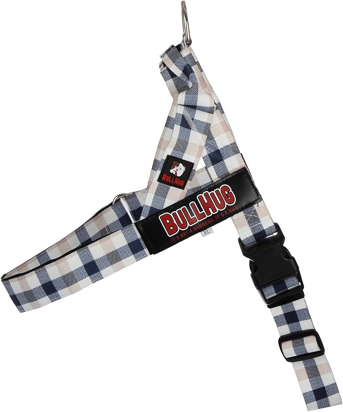 Adjustable Dog Harness– No Pull, No Choke – for English Bulldogs, French Bulldogs, Pugs & Broad-Chested Breeds – Easy, Safe Walks (Blue TAN Plaid, Small)