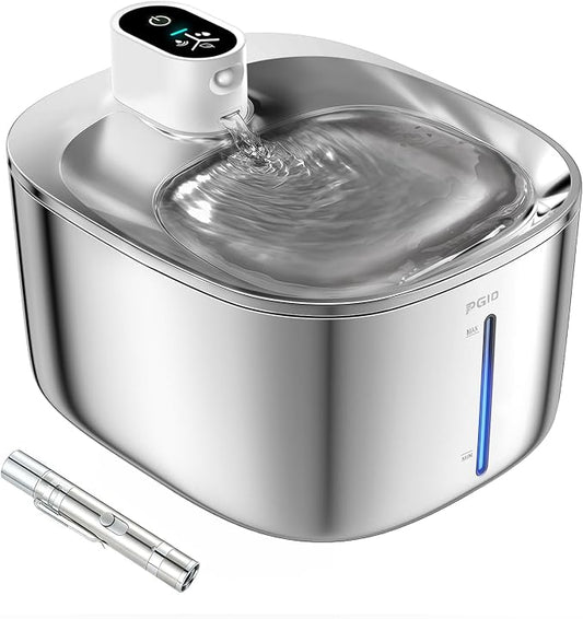 Wireless Cat Water Fountain Stainless Steel,4.2L Cordless Pet Fountains for Dringking,4000mah Battery Operated Cat Water Pountain,Automatic Dog Dispenser w Pen Cat Toys