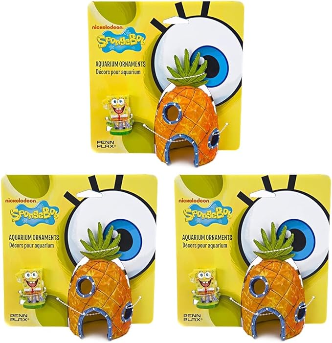 Penn-Plax Spongebob and Pineapple House Aquarium Ornament | 2 Piece Set | Great for Fresh or alt Water Tanks (Pack of 3)