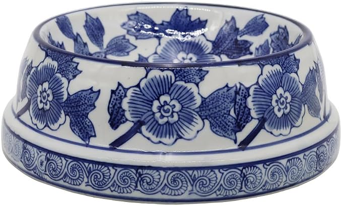 Aimusego Blue and White Cute Heavy Duty Non-Slip Chinoiserie Ceramic Pet Bowl Food/Water Dish for Large Puppies, Cats, Retrievers, Medium Sized Dogs-9inch