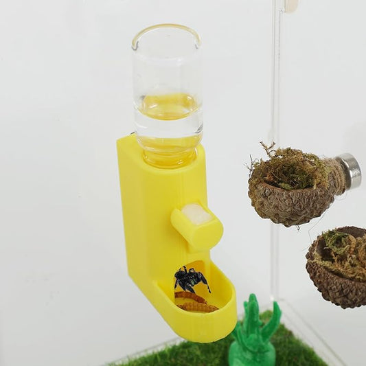 Small Animal Water Feeder, Magnetic Hanging Feeder & Hidden Cave - Accessories for Jumping Spiders, Wolf Spiders, Mantises, Arboreal Animals & Other Small Creatures - 5ML Capacity (Yellow)