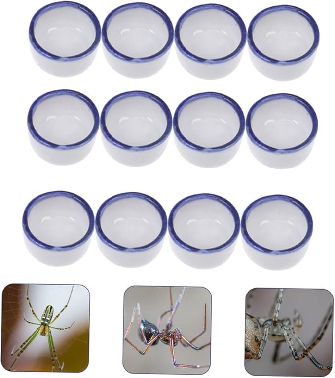 Happyyami 12pcs Mini Ceramic Reptile Water Dish for Enclosures Space-Saving Feeding Bowl for Small Pets Versatile Design for Species