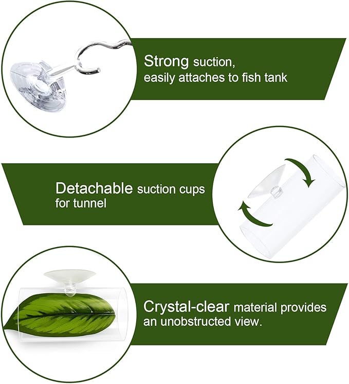 Acrylic Betta Hammock Tunnel, Betta Fish Tank Accessories & Aquarium Tunnel Decor, Fish Tank Hideout with Soft Faux Leaf Hammock, Beta Bed Resting Spot for Bettas (S Size — 3.14" × 1.57" OD)