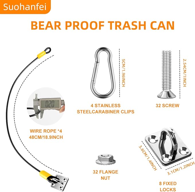 4 Pcs Trash Can Lid Lock for Animal, Bear Proof Trash Can Locks, Universal Outdoor Heavy Duty Garbage Bin Lock for Raccoon, Easy to Install