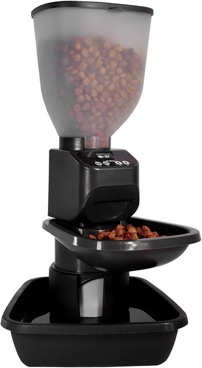 Feeding Friend® Automatic Dog & Cat Food Feeder with Water Dispenser – Smart Pet Feeder with Portion Control, OLED Display, Anti Jam Design, Battery Operated Dispenser for Medium Pets 15-30 - Black